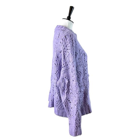 Aerie Sweater Chunky Knit Pointelle Crochet Oversized Purple Women’s Size Small - Picture 4 of 12